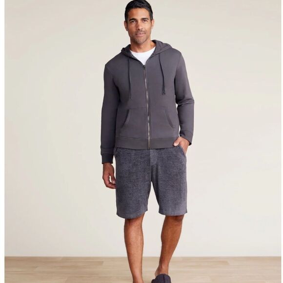 Barefoot Dreams Mens Pima Cotton Fleece Zip Hoodie in Carbon Gray Small NWT - Picture 1 of 6